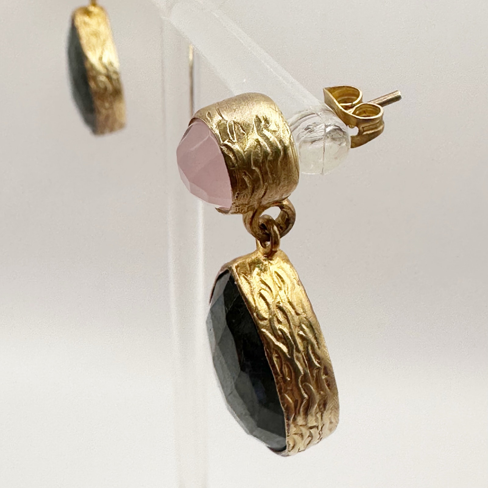 Ottoman Hands Brass Earrings Pink Green Statement Chunky Jewelry Semi Precious — image 3 of 8